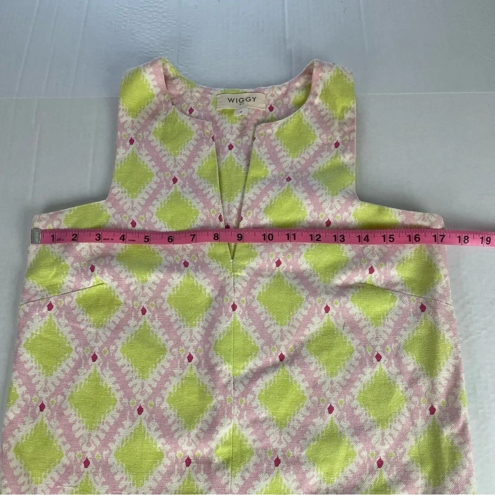 Wiggy Kit Pink Green Geometric‎ Mini Dress Sleeveless Size Small